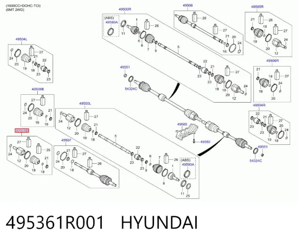 Шрус внутренний левый 495361R001 Hyundai/Kia