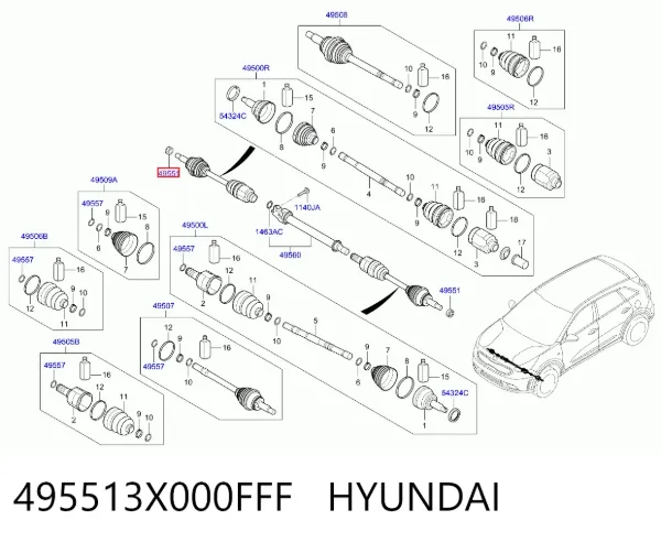 Гайка передней ступицы 495513X000FFF Hyundai/Kia