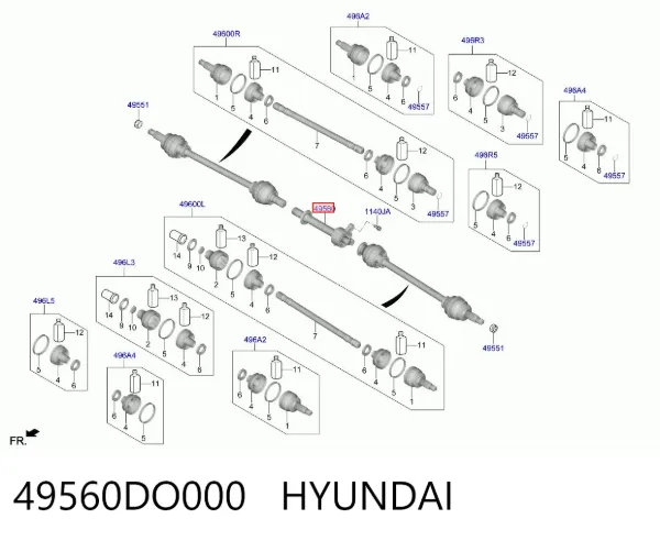 Вал привода полуоси 49560DO000 Hyundai/Kia