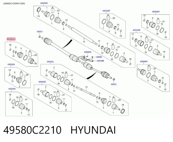 ШРУС наружный передний левый 49580C2210 Hyundai/Kia