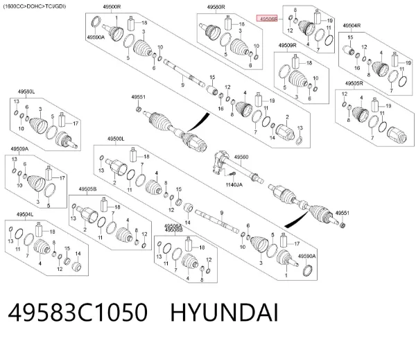 Пыльник ШРУСа передней полуоси внутренний правый 49583C1050 Hyundai/Kia
