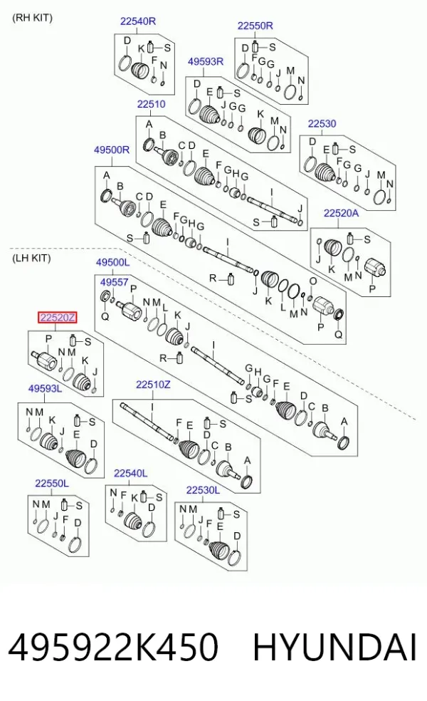 Шрус внутренний левый 495922K450 Hyundai/Kia