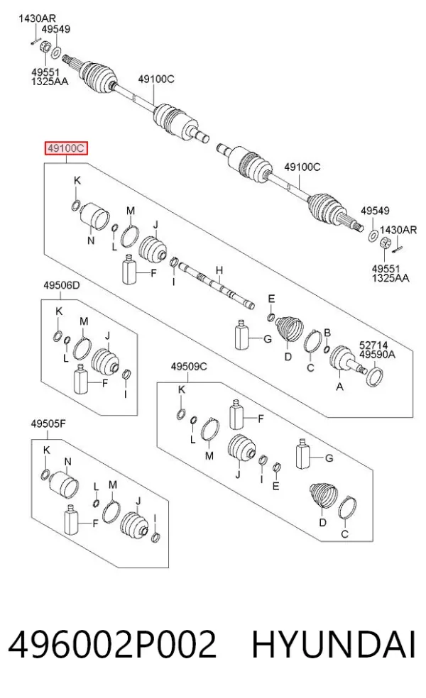 Задняя полуось 496002P002 Hyundai/Kia