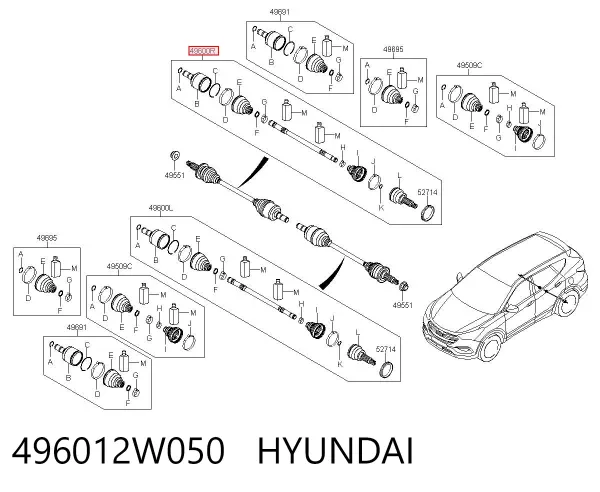 Полуось задняя правая 496012W050 Hyundai/Kia