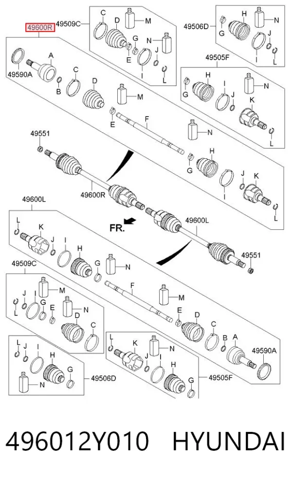 Полуось задняя правая 496012Y010 Hyundai/Kia