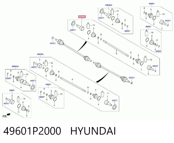 Полуось задняя правая 49601P2000 Hyundai/Kia