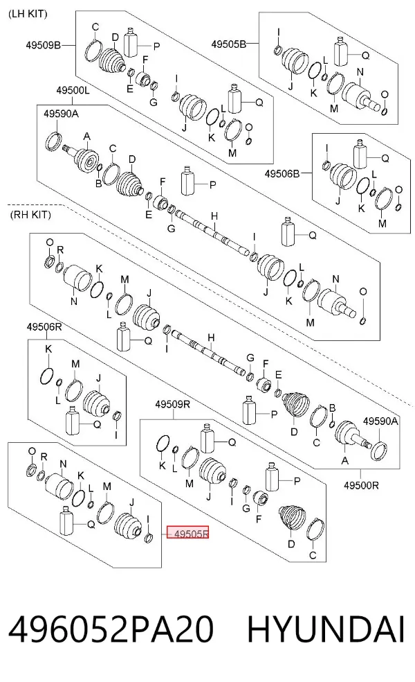 ШРУС внутренний правый 496052PA20 Hyundai/Kia
