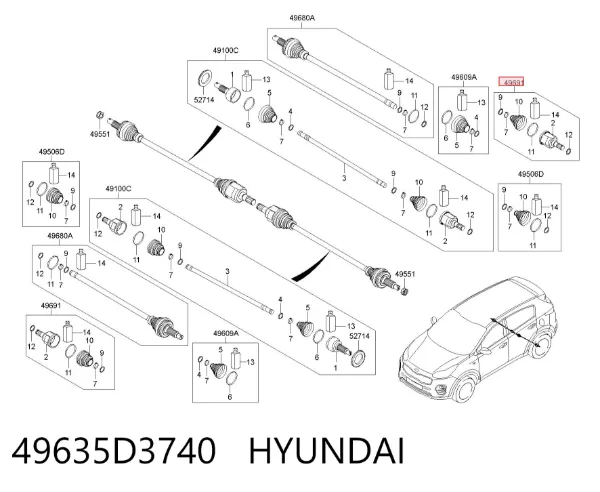 Пыльник ШРУСа задней полуоси внутренний 49635D3740 Hyundai/Kia