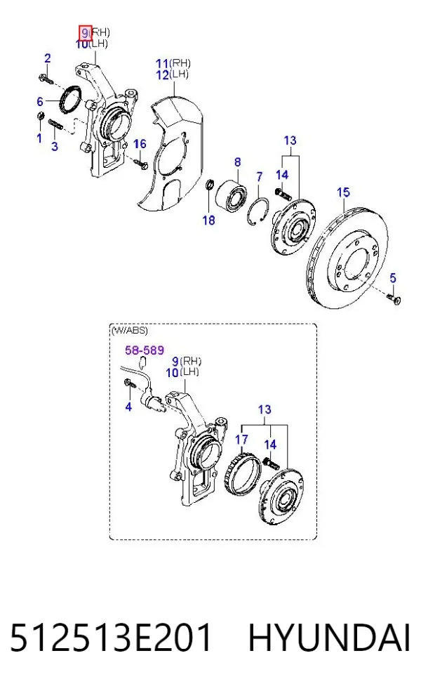 Цапфа передняя правая 512513E201 Hyundai/Kia