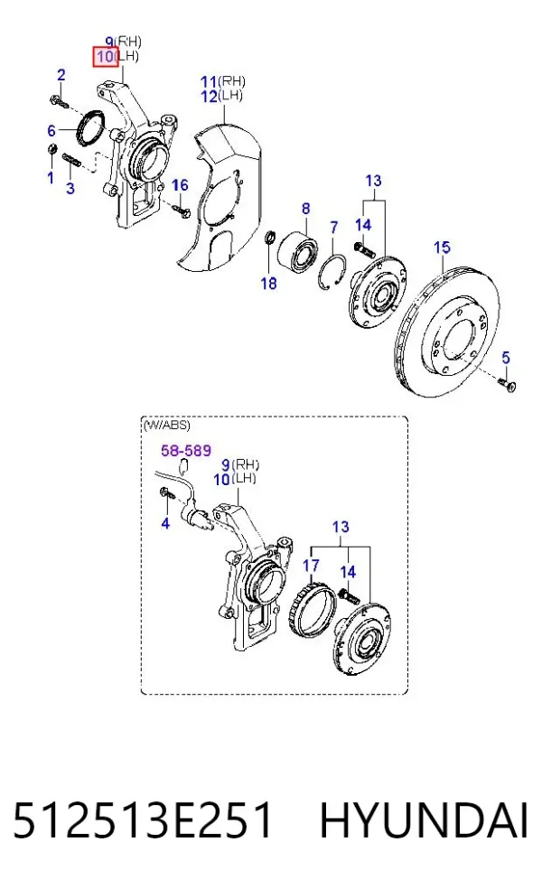 Цапфа передняя левая 512513E251 Hyundai/Kia
