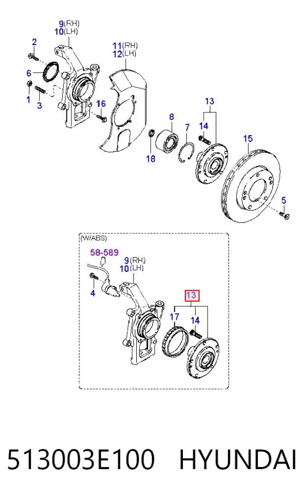Передняя ступица 513003E100 Hyundai/Kia