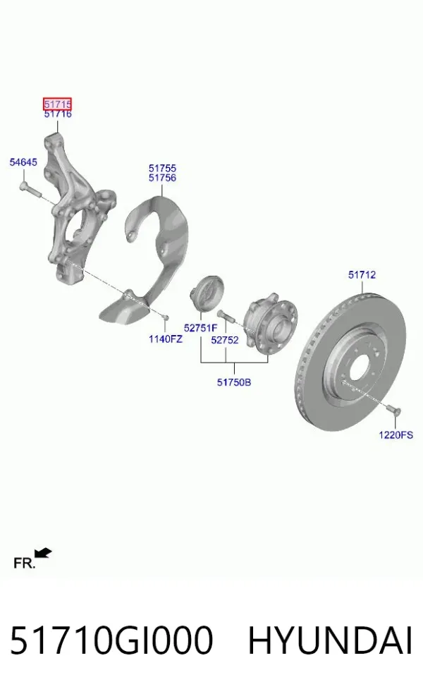 Цапфа передняя левая 51710GI000 Hyundai/Kia