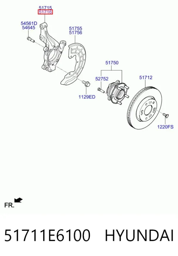 Цапфа передняя правая 51711E6100 Hyundai/Kia