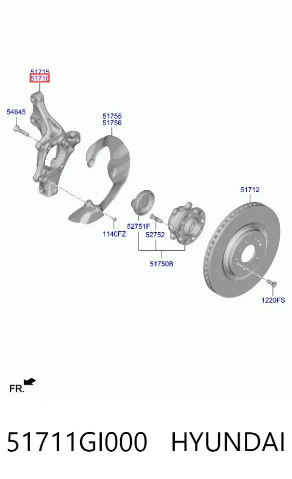 Цапфа передняя правая 51711GI000 Hyundai/Kia