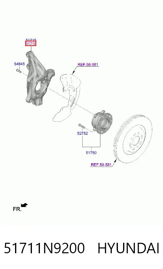 Цапфа передняя правая 51711N9200 Hyundai/Kia