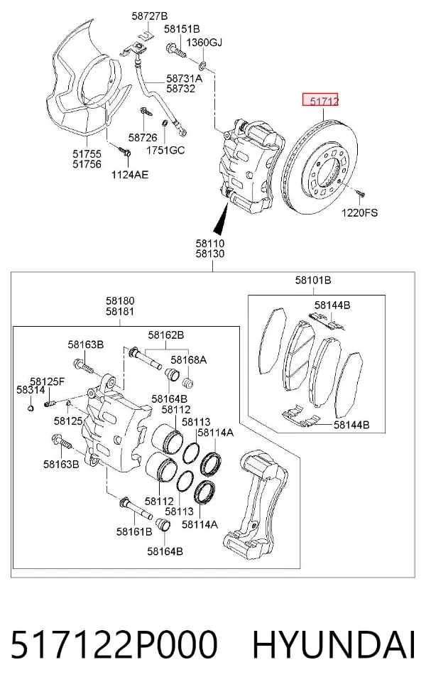 Передние тормозные диски 517122P000 Hyundai/Kia