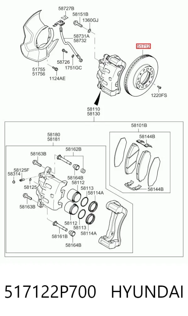 Передние тормозные диски 517122P700 Hyundai/Kia