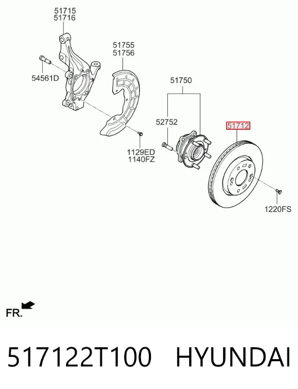 Передние тормозные диски 517122T100 Hyundai/Kia
