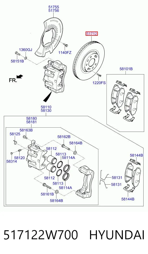 Передние тормозные диски 517122W700 Hyundai/Kia