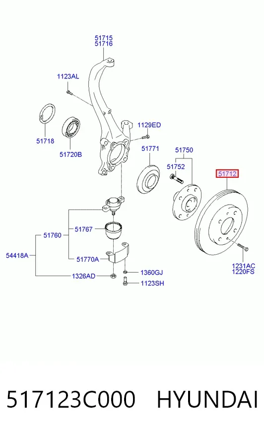 Передние тормозные диски 517123C000 Hyundai/Kia