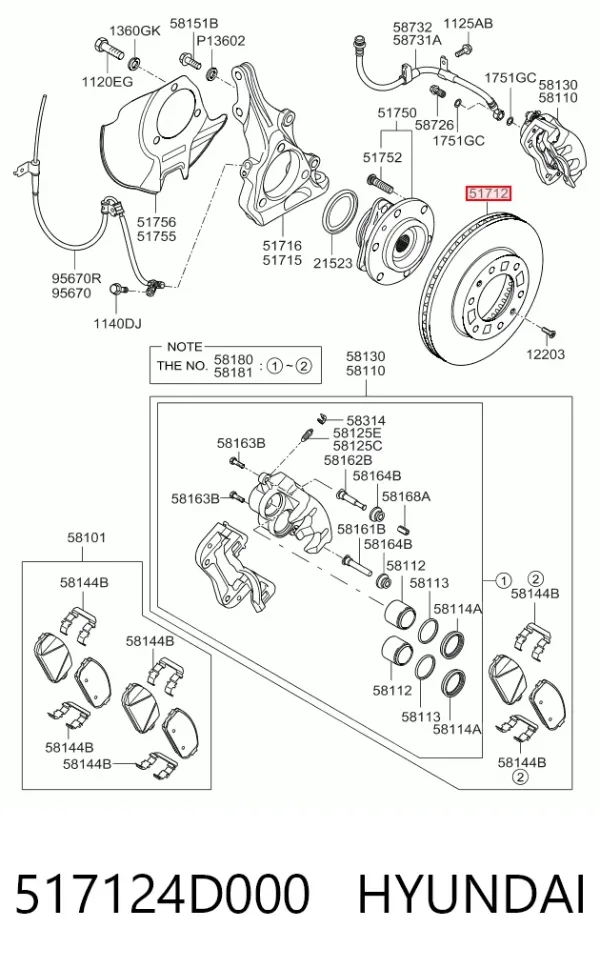 Передние тормозные диски 517124D000 Hyundai/Kia