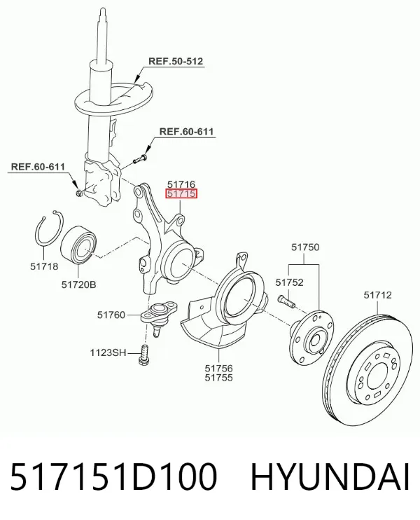 Цапфа передняя левая 517151D100 Hyundai/Kia