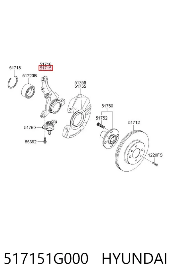 Цапфа передняя левая 517151G000 Hyundai/Kia