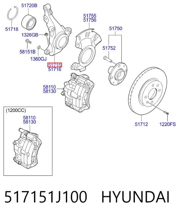 Цапфа передняя левая 517151J100 Hyundai/Kia