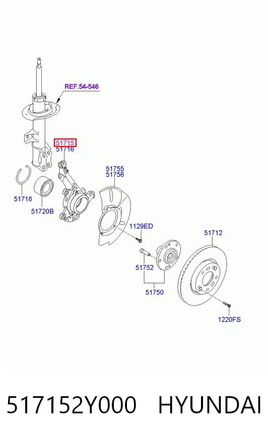 Цапфа передняя левая 517152Y000 Hyundai/Kia