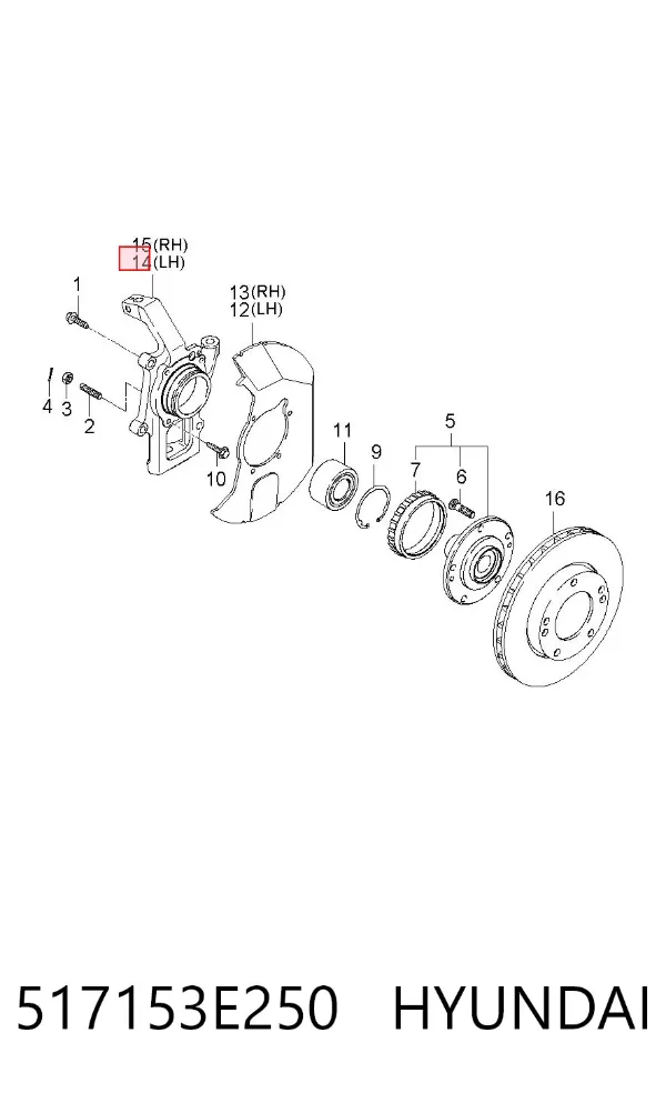 Цапфа передняя левая 517153E250 Hyundai/Kia