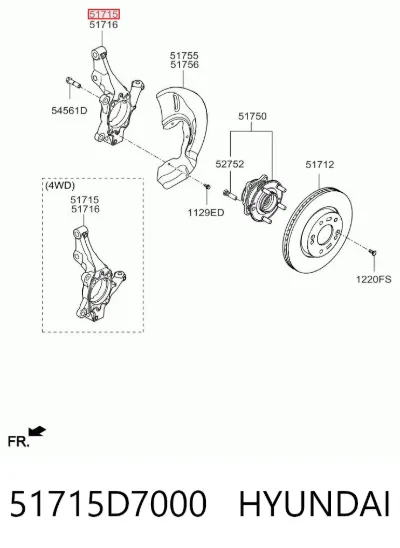 Цапфа (поворотный кулак) передний левый HYUNDAI 51715D7000