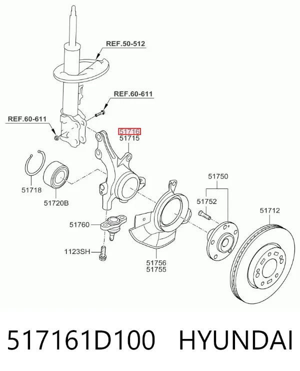 Цапфа передняя правая 517161D100 Hyundai/Kia