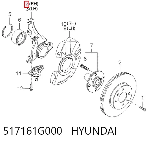 Цапфа передняя правая 517161G000 Hyundai/Kia