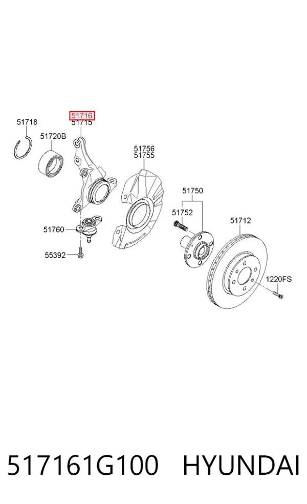 Цапфа передняя правая 517161G100 Hyundai/Kia