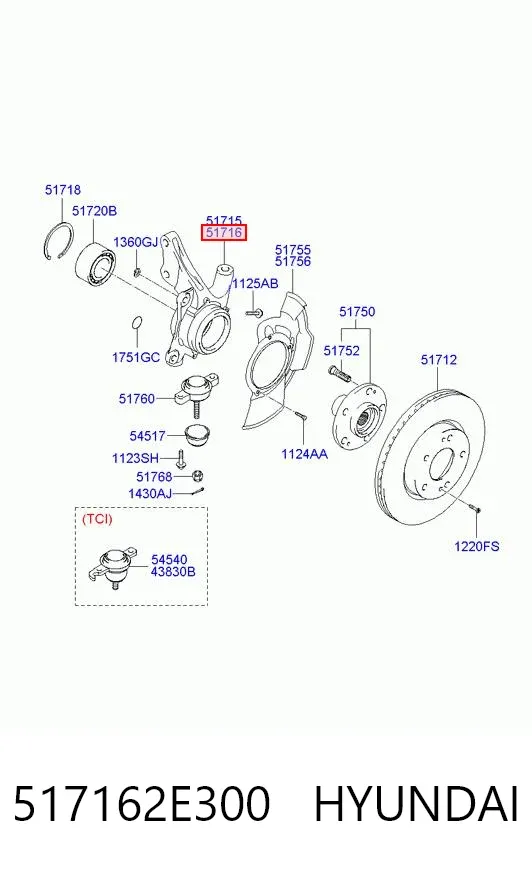 Цапфа передняя правая 517162E300 Hyundai/Kia
