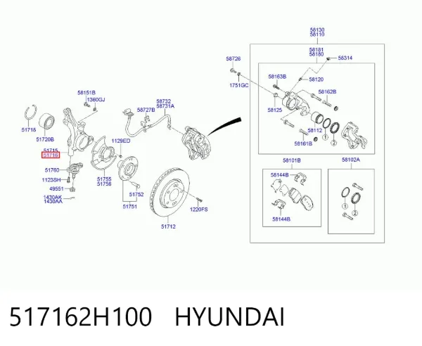 Цапфа передняя правая 517162H100 Hyundai/Kia