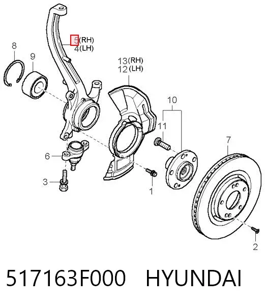 Цапфа передняя правая 517163F000 Hyundai/Kia