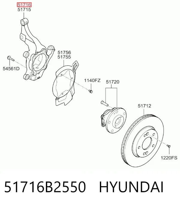 Цапфа передняя правая 51716B2550 Hyundai/Kia