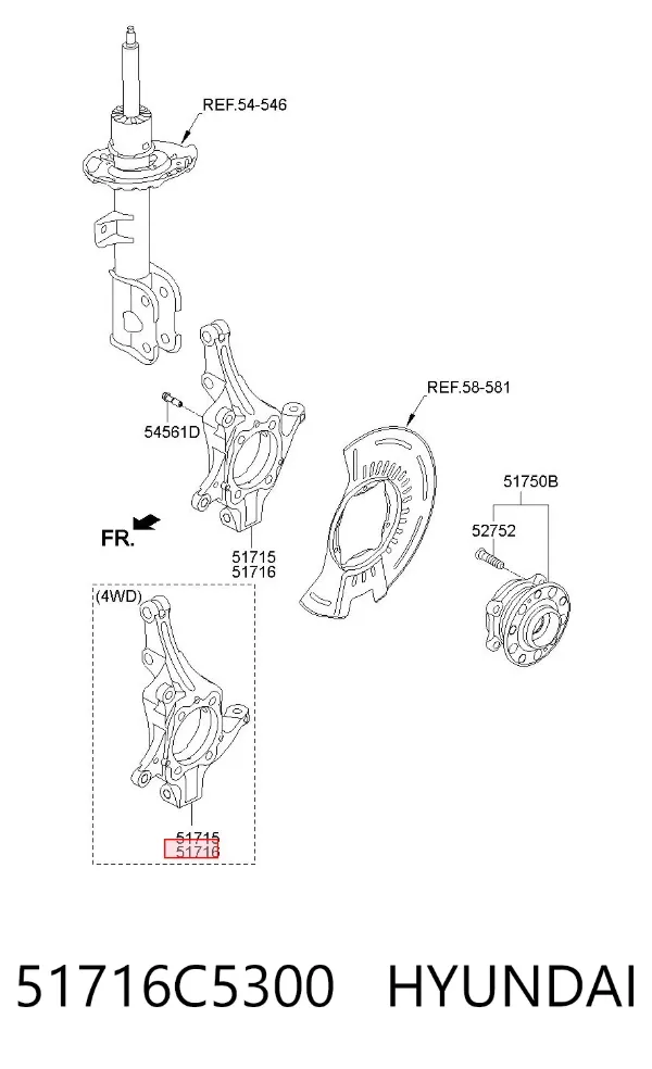 Цапфа передняя правая 51716C5300 Hyundai/Kia
