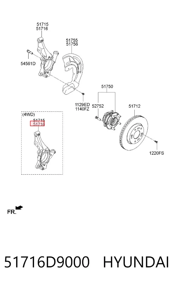 Цапфа передняя правая 51716D9000 Hyundai/Kia