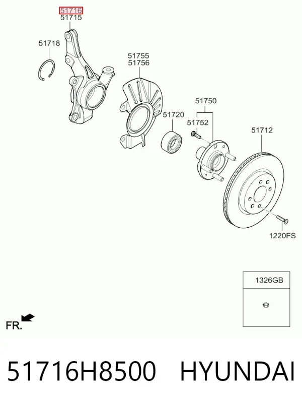 Цапфа передняя правая 51716H8500 Hyundai/Kia