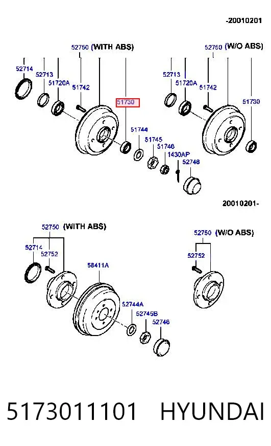 Подшипник ступицы задней наружный 5173011101 Hyundai/Kia