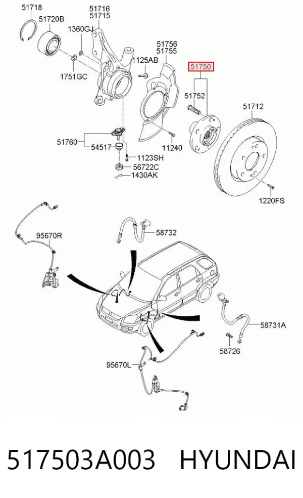 Передняя ступица 517503A003 Hyundai/Kia