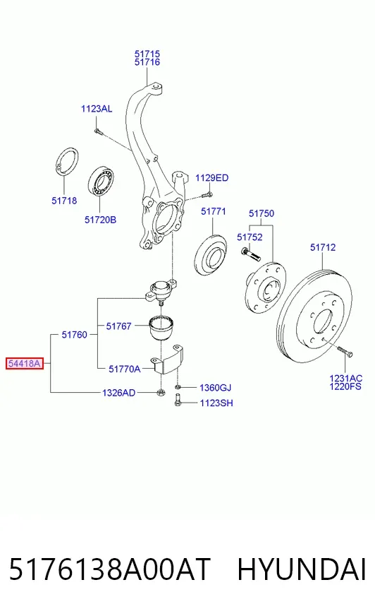 Нижняя шаровая опора 5176138A00AT Hyundai/Kia