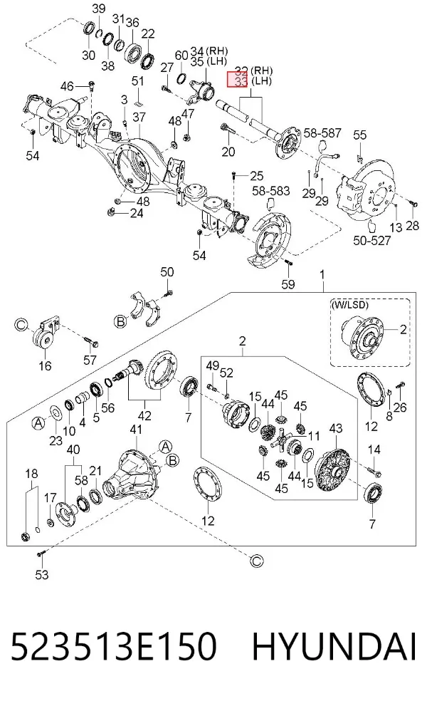 Полуось задняя левая 523513E150 Hyundai/Kia