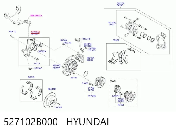 Цапфа задняя левая 527102B000 Hyundai/Kia