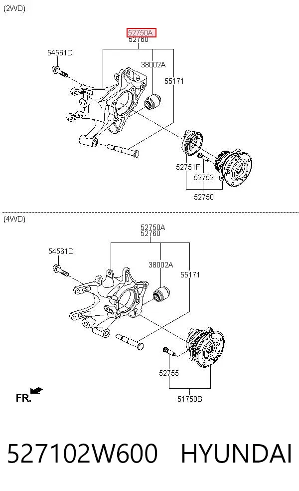 Цапфа задняя левая 527102W600 Hyundai/Kia