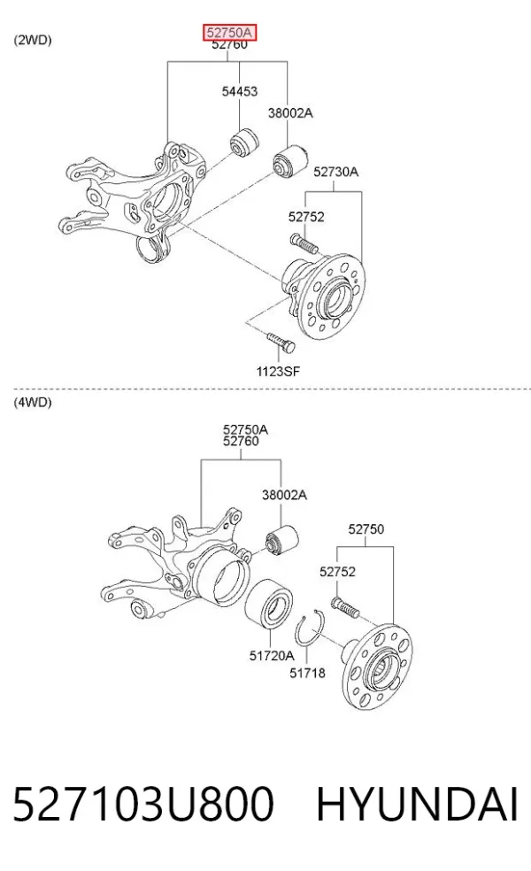 Цапфа задняя левая 527103U800 Hyundai/Kia
