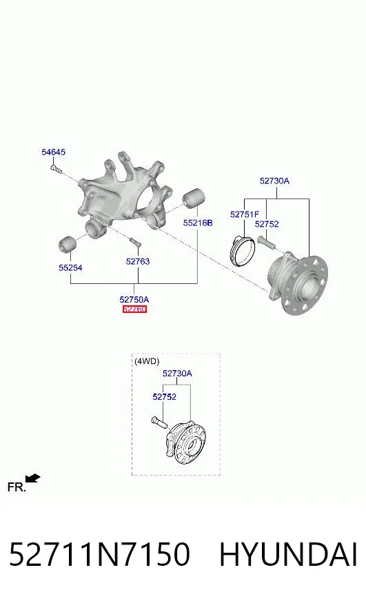 Цапфа задняя правая 52711N7150 Hyundai/Kia