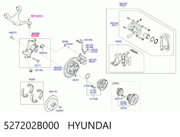Цапфа задняя правая 527202B000 Hyundai/Kia